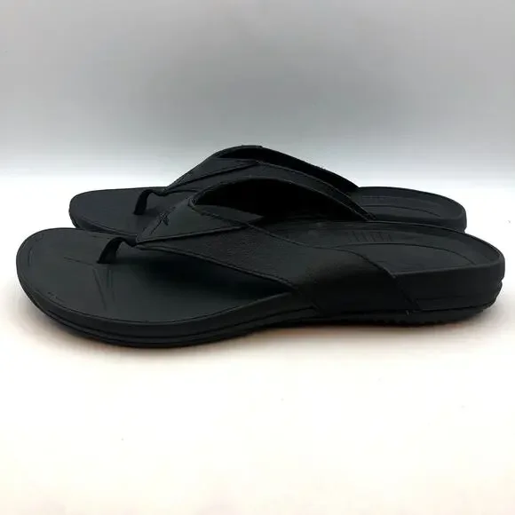Kuru Mens KALA Flip Flop Sandals Size 12 Jet Black Leather NIB - Picture 5 of 9